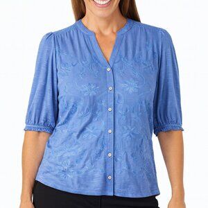 Democracy XL Blue Feminine Embroidered Blouse Casual Boho